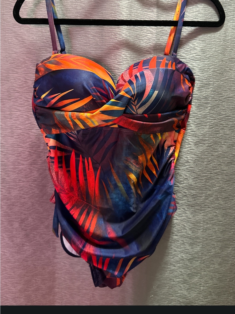 Tropical Ruched One-Piece Swimsuit in Blue and Orange